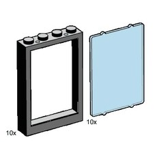 1 x 4 x 5 Black Window Frames, Transparent Blue Panes (set B001-1)