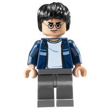 Harry Potter, Open Dark Blue Jacket over White Shirt, Dark Bluish Gray Legs (fig-000029)