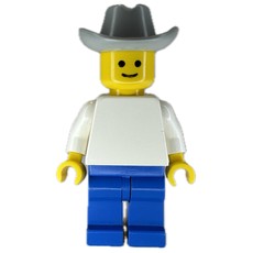 Man, Plain White Torso, Blue Legs, Light Gray Cowboy Hat (fig-000040)