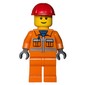 Construction Worker, Orange Jacket with Zipper and Reflective Stripes, Orange Legs, Red Hard Hat, Brown Eyebrows
