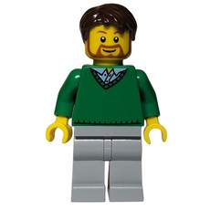 Man, Green V-Neck Sweater, Light Bluish Gray Legs, Beard (fig-000067)