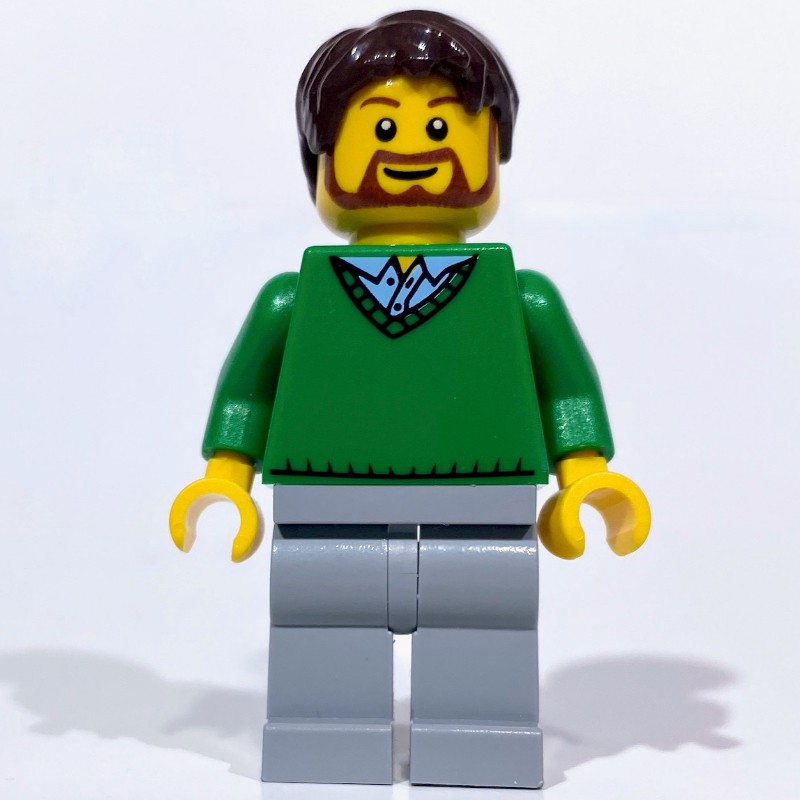 LEGO Set fig-000067 Man, Green V-Neck Sweater, Light Bluish Gray Legs ...