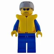 Coast Guard, Yellow Jacket with Zipper, Radio and Badge, Light Bluish Gray Helmet, Yellow Life Vest, Sunglasses (fig-000090)