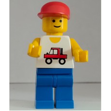 Man, White Vest with Truck, Blue Legs, Red Cap (3626a Head) (fig-000128)