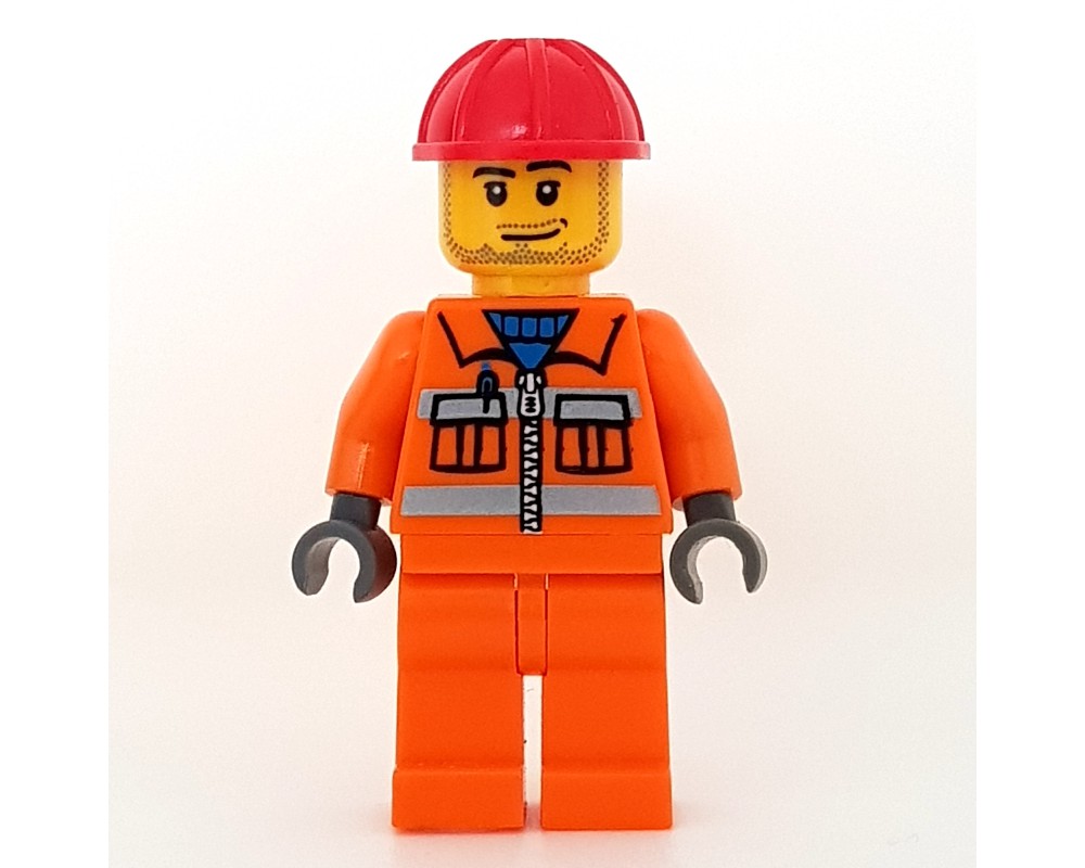 LEGO Set fig-000140 Construction Worker, Orange Jacket with Zipper and ...