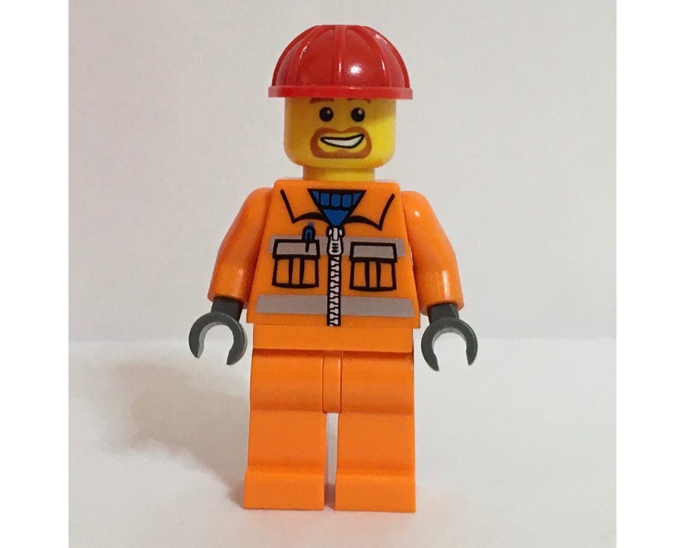 Lego Set Fig-000162 Construction Worker, Orange Jacket With Zipper And 