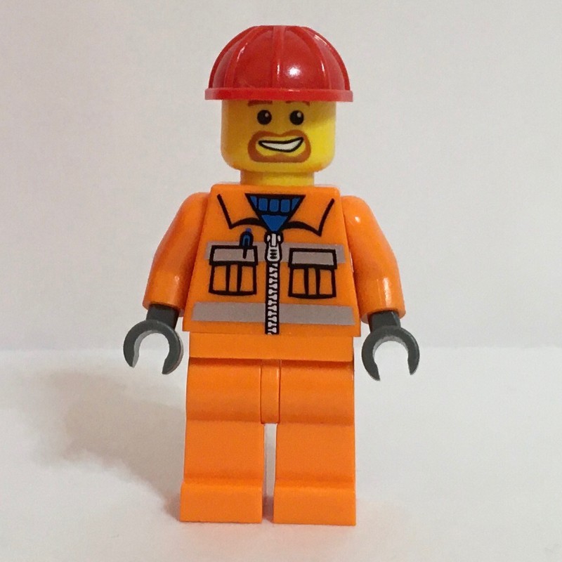 LEGO Set fig-000162 Construction Worker, Orange Jacket with Zipper and ...