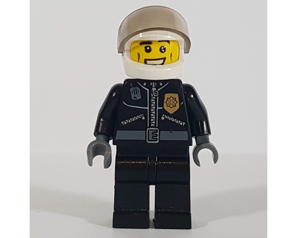 LEGO Set fig-000164 Policeman, Black Jacket with Zipper, Radio, Badge ...