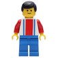 Soccer Player White Torso with Blue/Red Stripes, Blue Legs, Black Hair