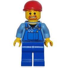 Man, Blue Overalls over Shirt, Blue Legs, Red Cap, Goatee Beard (fig-000175)