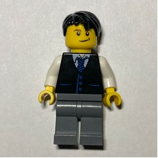 Man, Black Vest and Tie, Dark Bluish Gray Legs, Black Hair (fig-000182)
