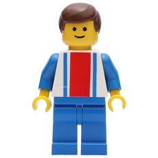 Man, White Top with Large Red Stripe and 2 Blue Stripes, Blue Legs, Brown Hair (fig-000207)