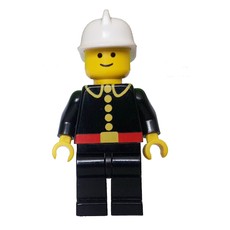 Fireman, Classic, Black Fire Jacket with Red Belt and Buttons, White Helmet (3626a Head) (fig-000208)