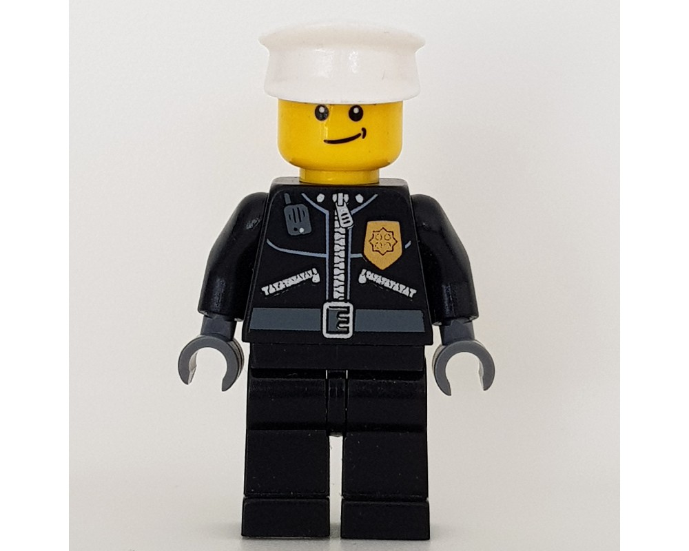 LEGO Set fig-000243 Policeman, Black Jacket with Zipper, Radio, Badge ...