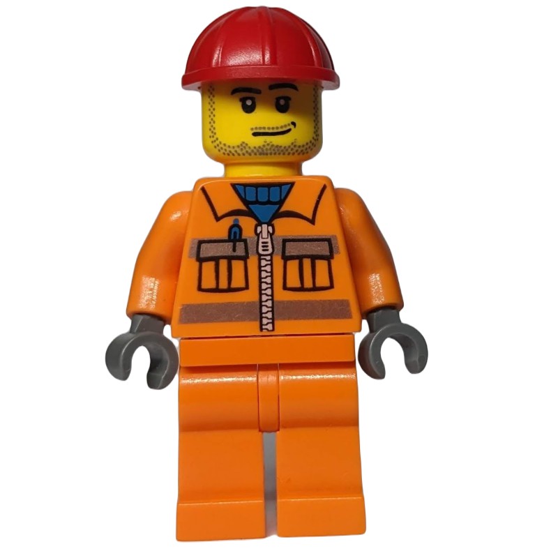 LEGO Set fig-000254 Construction Worker in Orange Jacket with Zipper ...