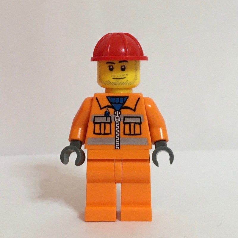 LEGO Set fig-000254 Construction Worker in Orange Jacket with Zipper ...