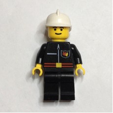 Fireman, Black Fire Jacket with Red Belt and Badge, White Helmet (fig-000258)