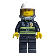 Fireman, Black Fire Jacket with Radio and Badge, White Helmet, Airtanks, Breathing Apparatus (fig-000266)