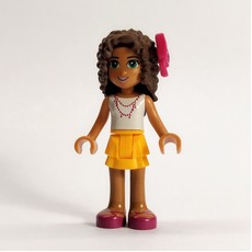 Andrea - White Top, Bright Light Orange Skirt. Magenta Bow (fig-000268)