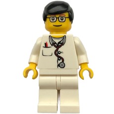 Doctor, White Torso with Stethoscope and Pocket, White Legs, Black Hair, Glasses (fig-000271)