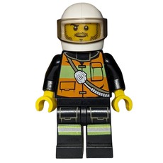 Fireman, Orange Safety Vest with Radio, White Helmet with Visor, Stubble (fig-000284)