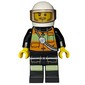 Fireman, Orange Safety Vest with Radio, White Helmet with Visor, Stubble
