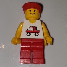 Man, White Vest with Truck, Red Legs, Red Cap (fig-000304)