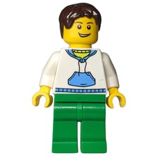Man, White and Blue Hoodie, Green Legs, Dark Brown Hair (fig-000343)