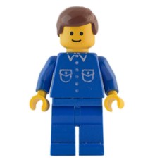 Man, Blue Shirt with Buttons and Pockets, Blue Legs, Brown Hair (fig-000344)