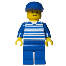 Man, White and Blue Striped Shirt, Blue Legs, Blue Cap (fig-000348)