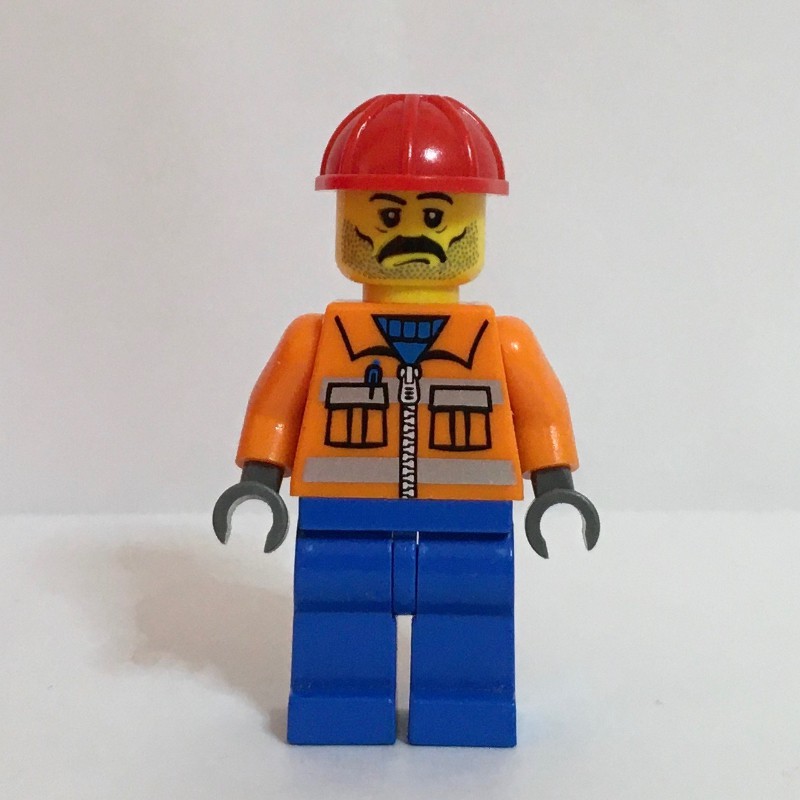 LEGO Set fig-000365 Construction Worker, Orange Jacket with Zipper and ...