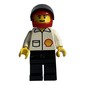 Racer, White Shirt with Shell Logo, Black Legs, Red Helmet with Visor