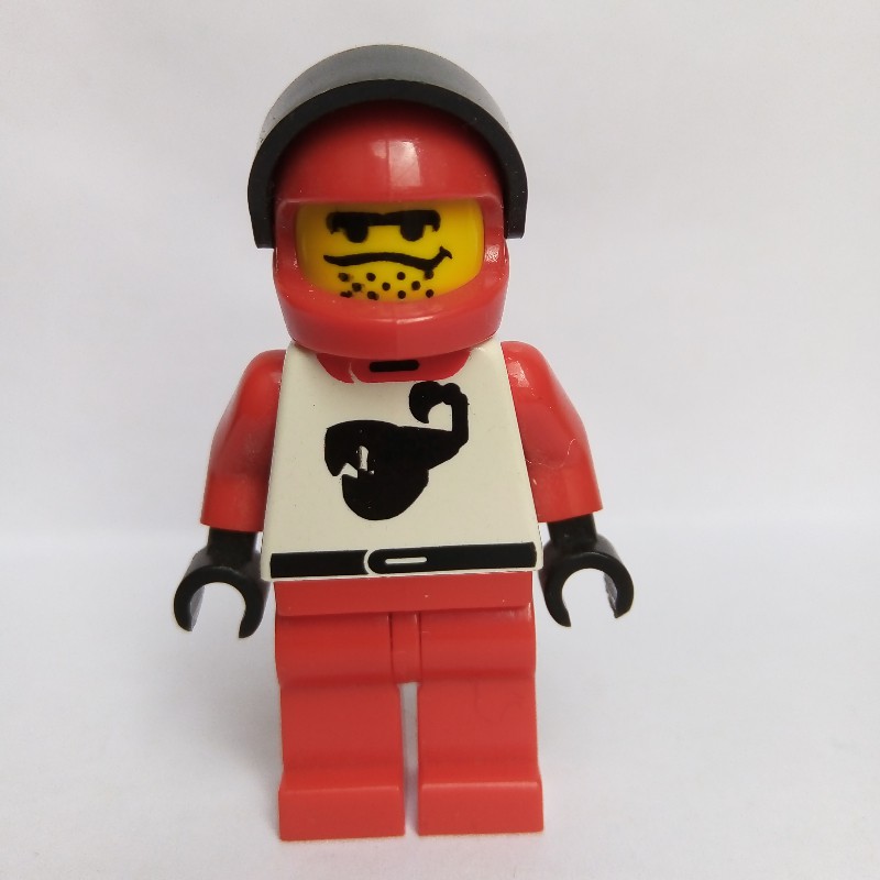 LEGO Set fig-000371 Racer, Red and White Outfit with Scorpion, Red 