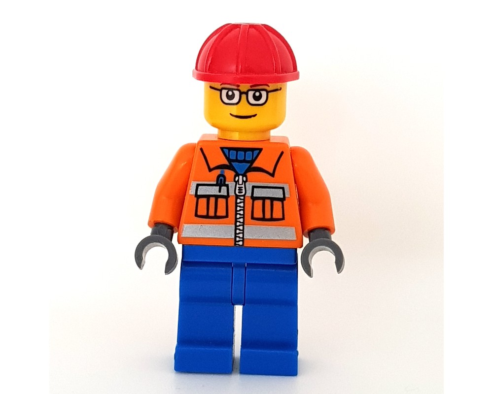 LEGO Set fig-000375 Construction Worker, Orange Jacket with Zipper and ...