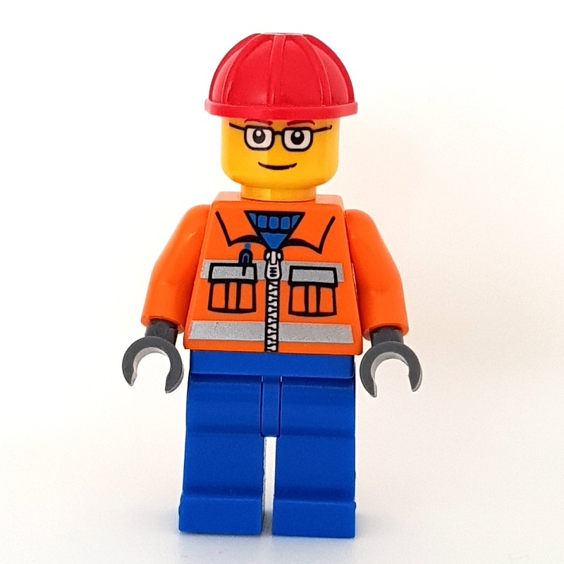 LEGO Set fig-000375 Construction Worker, Orange Jacket with Zipper and ...