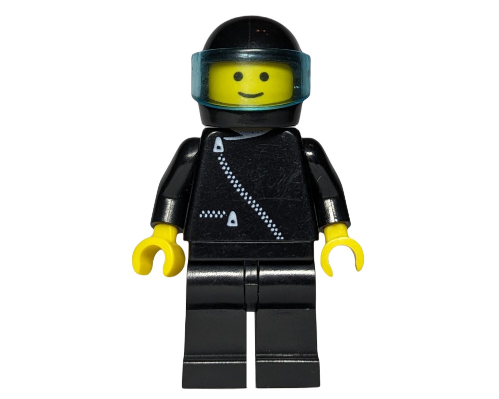 LEGO Set fig-000389 Racer, Black Jacket with Zipper, Black Helmet 