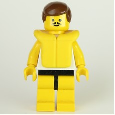 Man, White Tank Top with Windsurfer, Yellow Legs, Brown Hair, Yellow Life Vest, Moustache (fig-000398)