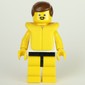 Man, White Tank Top with Windsurfer, Yellow Legs, Brown Hair, Yellow Life Vest, Moustache