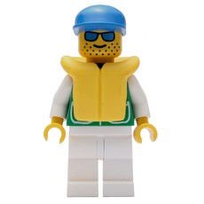 Man, Green Jacket, White Legs, Blue Cap, Yellow Life Vest, Blue Sunglasses (fig-000399)