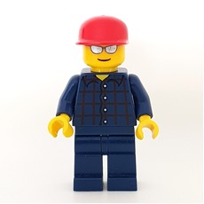 Man, Dark Blue Plaid Shirt, Dark Blue Legs, Red Cap, Silver Sunglasses (fig-000402)