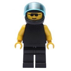 Man, Plain Black, Black Helmet with Visor, Sunglasses (fig-000412)