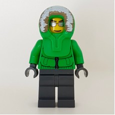 Man, Green Jacket, Dark Bluish Gray Legs, Hood, Silver Sunglasses (fig-000420)