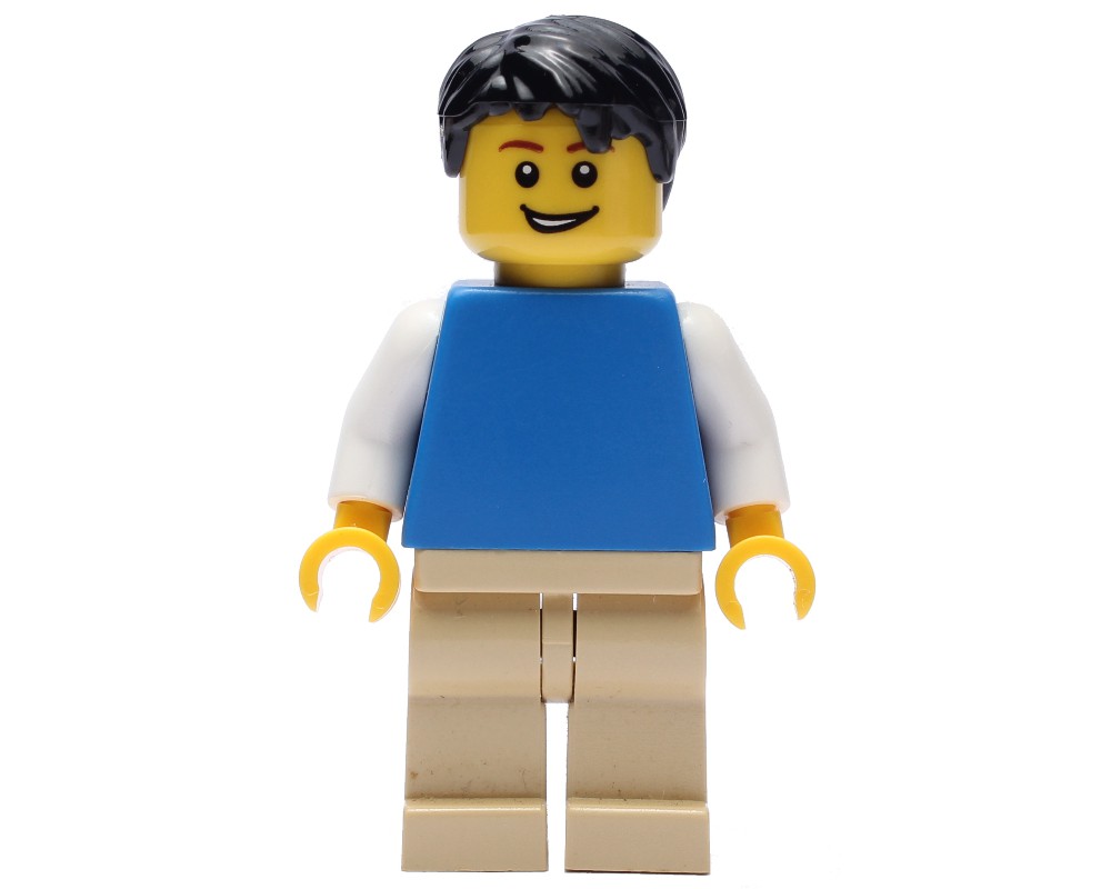 LEGO Set fig-000427 Blue Torso, Tan Legs, Black Hair | Rebrickable ...