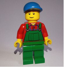 Man, Green Overalls over Red Shirt, Blue Cap (fig-000435)