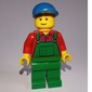 Man, Green Overalls over Red Shirt, Blue Cap