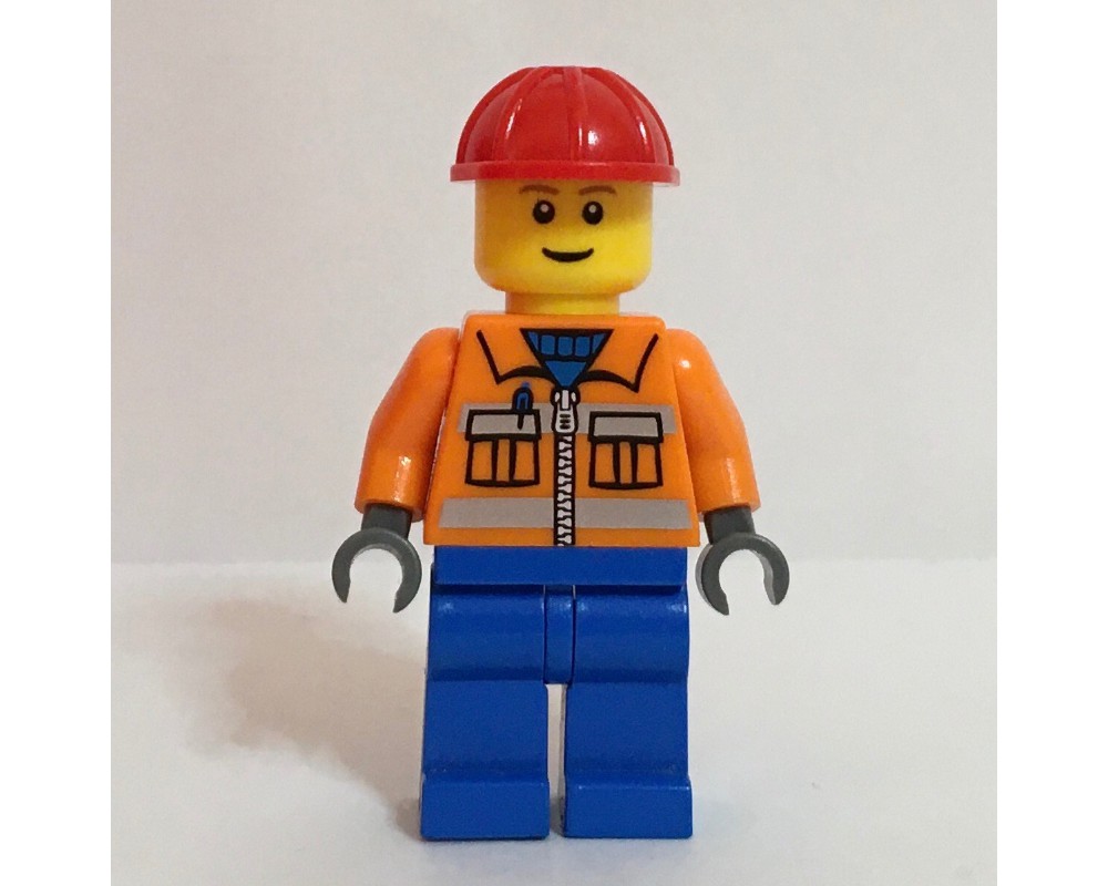 LEGO Set fig-000436 Construction Worker, Orange Jacket with Zipper and ...