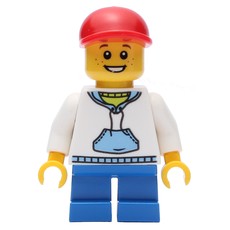 Boy, White and Blue Hoodie, Short Blue Legs, Red Cap (fig-000437)