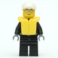 Policeman, Black Jacket with Zipper, Radio, and Badge, White Cap, Yellow Life Vest, Silver Sunglasses