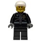 Policeman, Black Jacket with Zipper, Radio, and Badge, White Cap