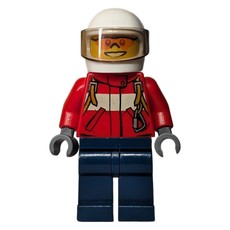 Fireman, Red Jacket with Straps, White Helmet with Visor, Orange Sunglasses (fig-000446)